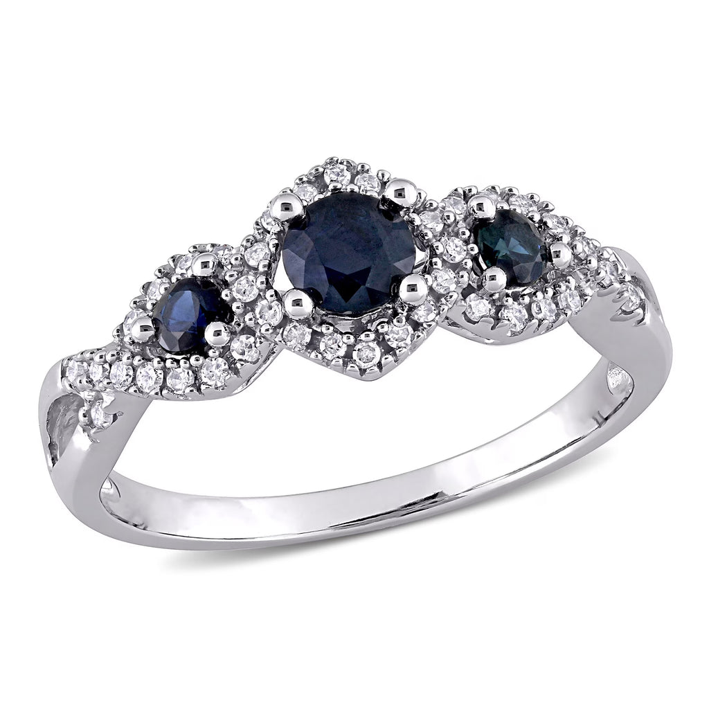 10k White Gold Sapphire Diamond Engagement Ring C585