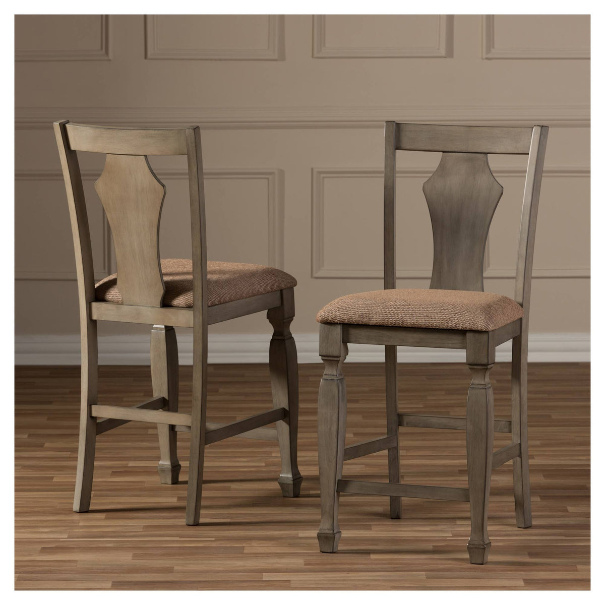 Shabby Chic Grey Fabric Counter Stool - Set of 2 W296