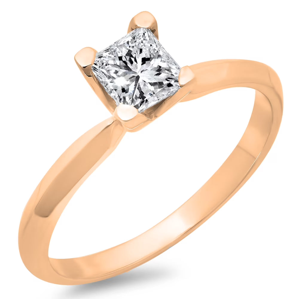 14K Rose Gold Princess Cut Diamond Solitaire Engagement Ring Y275783