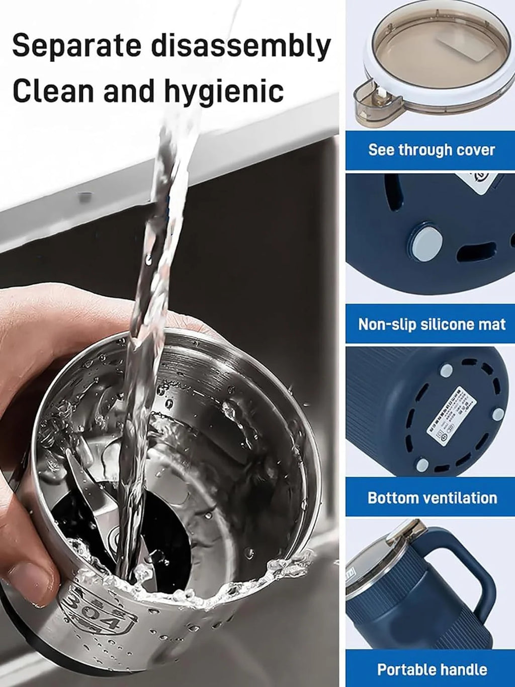 Blue Electric Coffee Grinder with 304 Stainless Steel Blade D1615