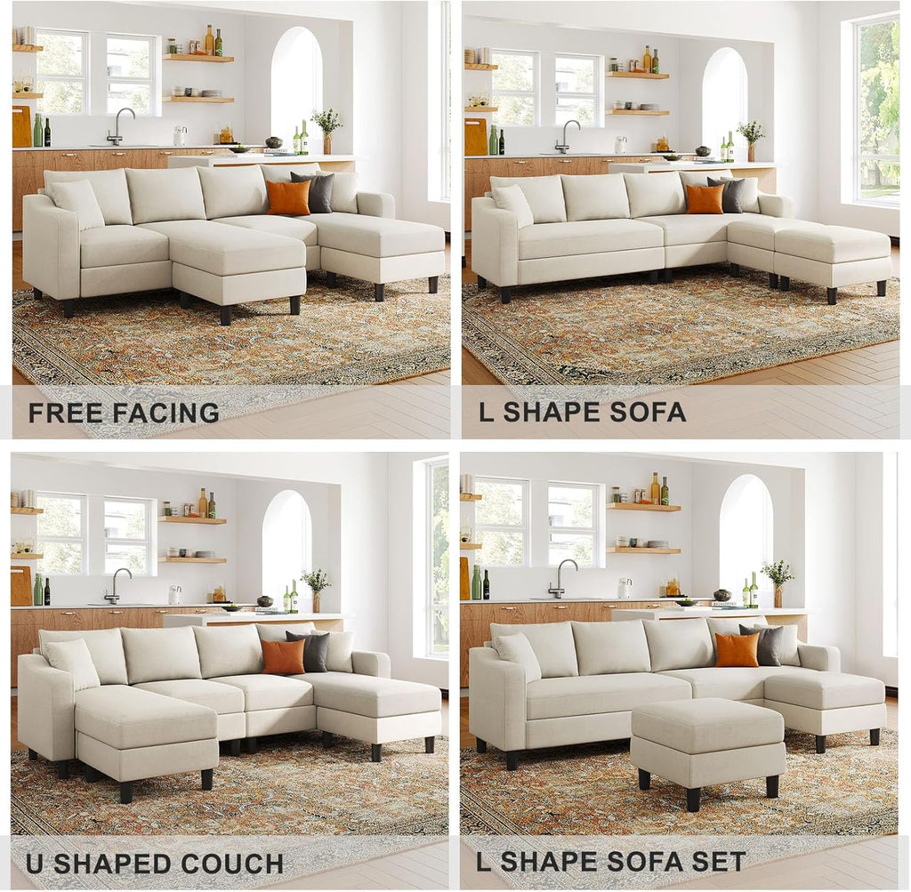 U Shaped Velvet Sectional Sofa with Ottomans X19687