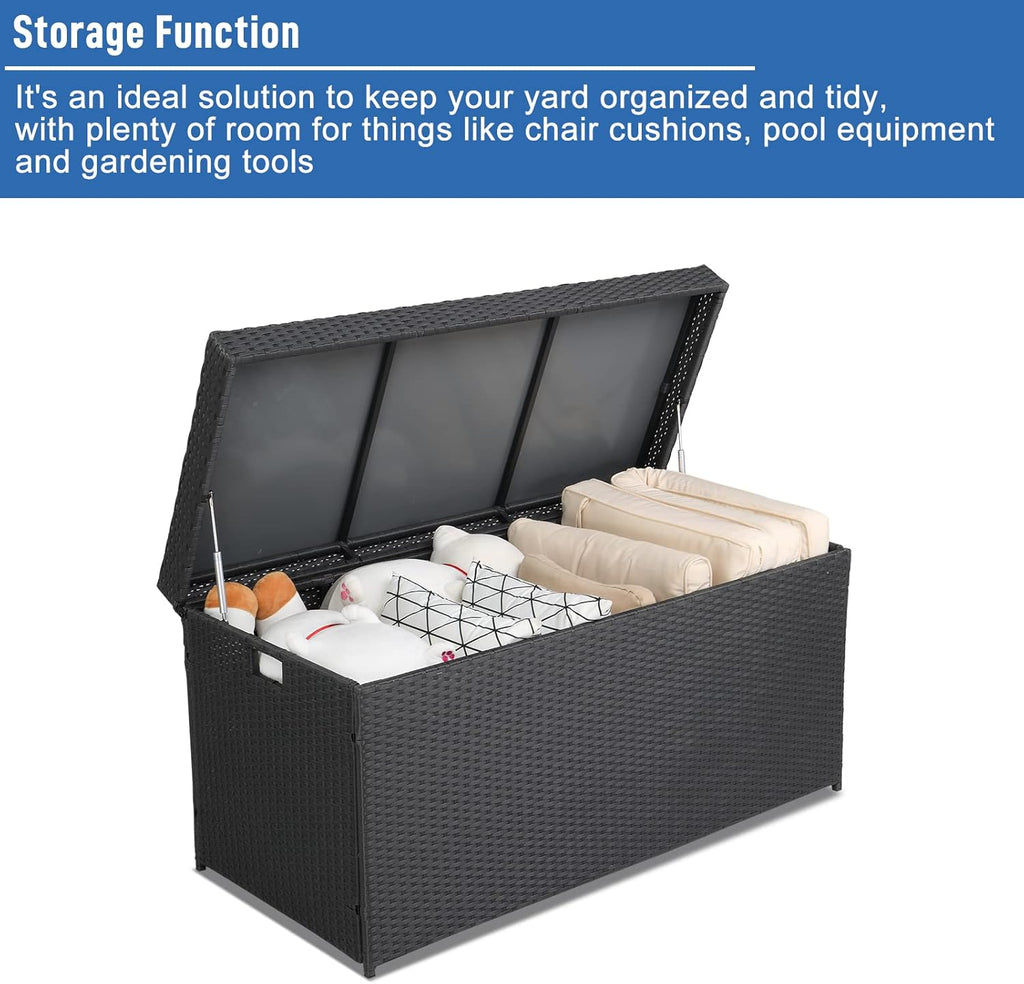 Black PE Rattan Deck Box with Lid V67831