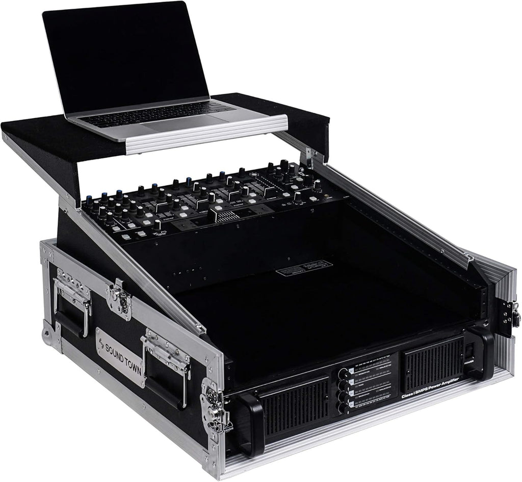 4U PA DJ Rack Road Case with 11U Slant Mixer Top, 20’’ Rackable Depth, 4-Space Size Y662451