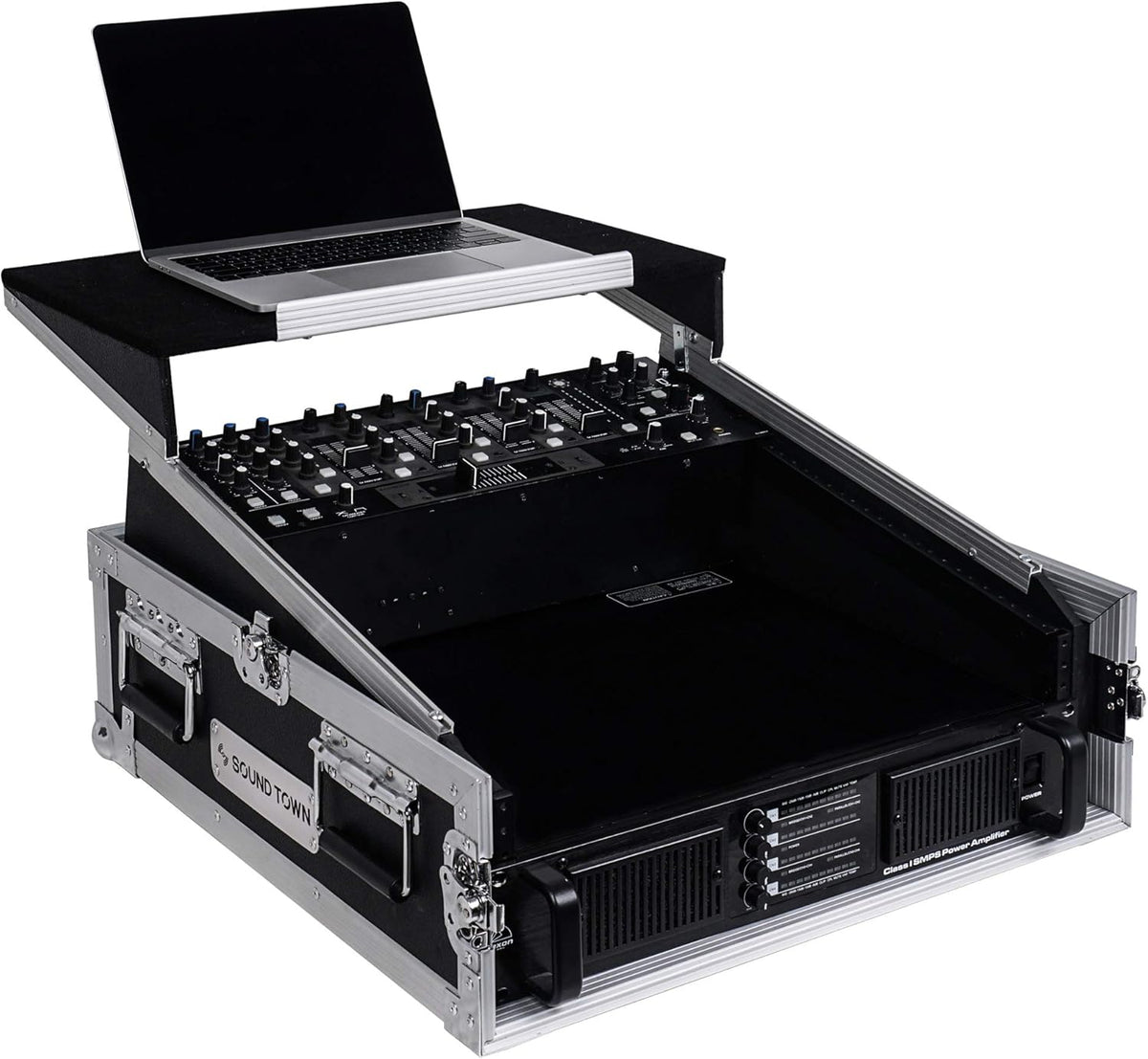 4U PA DJ Rack Road Case with 11U Slant Mixer Top, 20’’ Rackable Depth, 4-Space Size Y662451