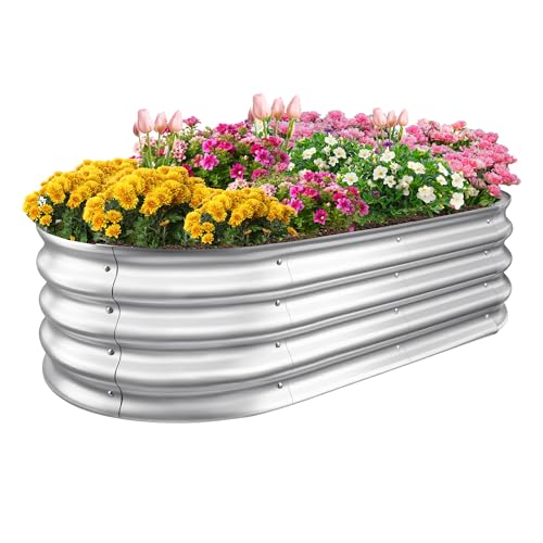 Galvanized Raised Garden Bed Planter Boxes, Large Oval Metal, Silver B43655