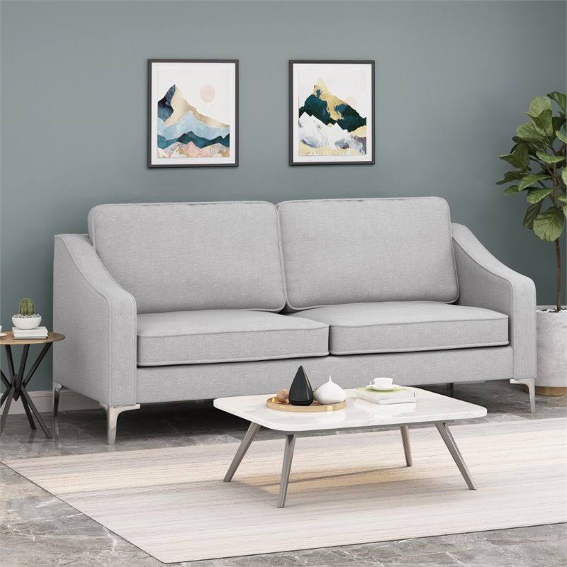Pebble Gray and Silver Fabric Sofa W221