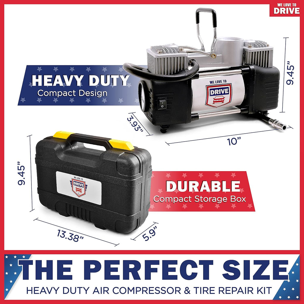 12V DC 150 PSI Portable Air Compressor & Tire Repair Kit with PSI Gauge, Adaptors, Hose, Car Plug, Clip Connectors, Tire Inflator & Tire Patch Kit I6765
