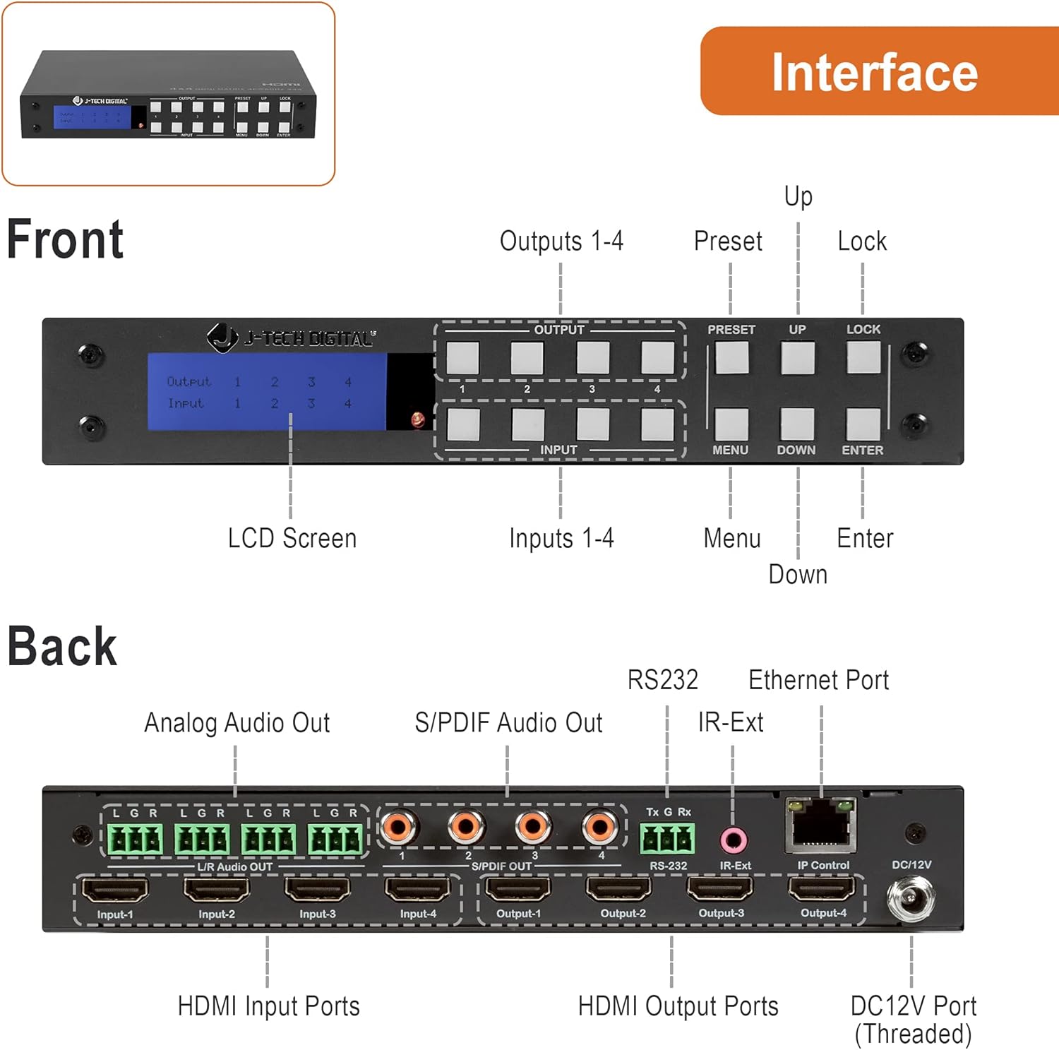 4K 4x4 HDMI Matrix Switch with Audio Outputs N708780