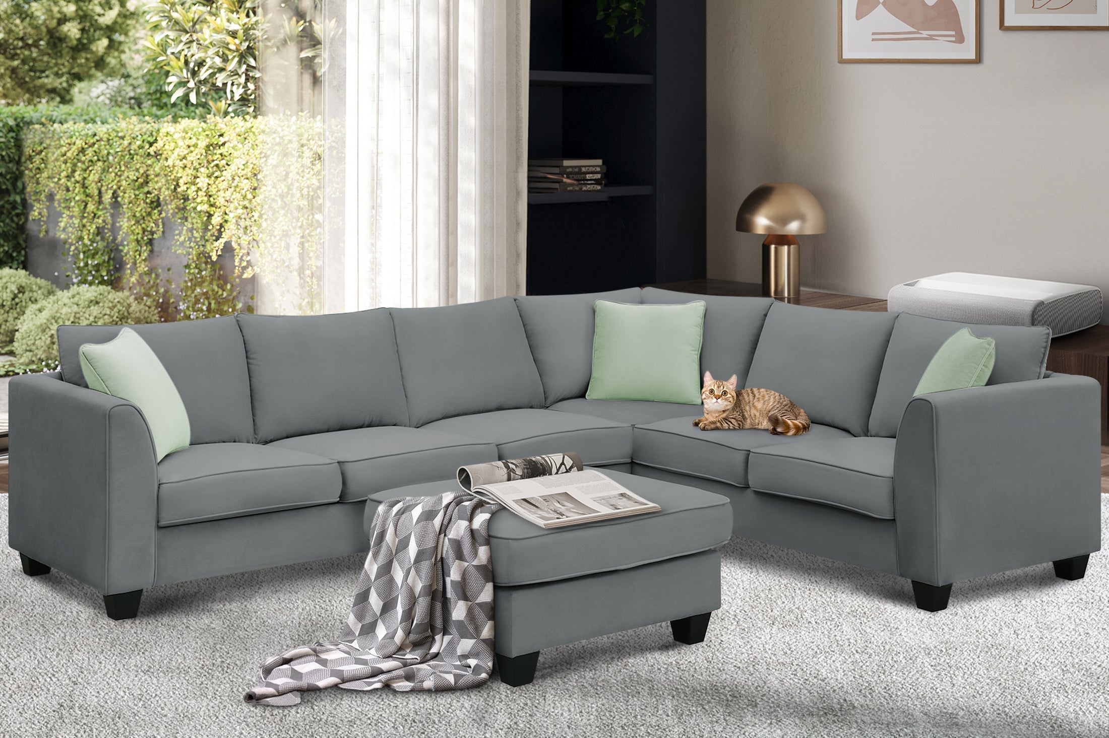 Grey Modular Sectional Sofa with Ottoman D386