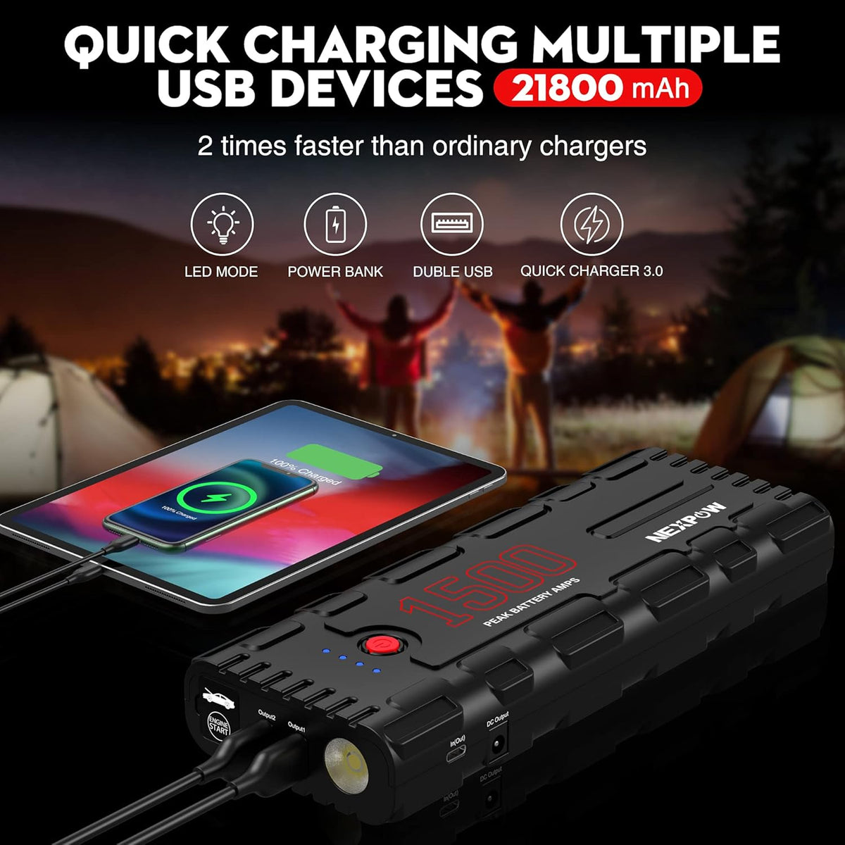 Car Jump Starter, 21800mAh 12V Portable Lithium Jump Box with LED Light K248