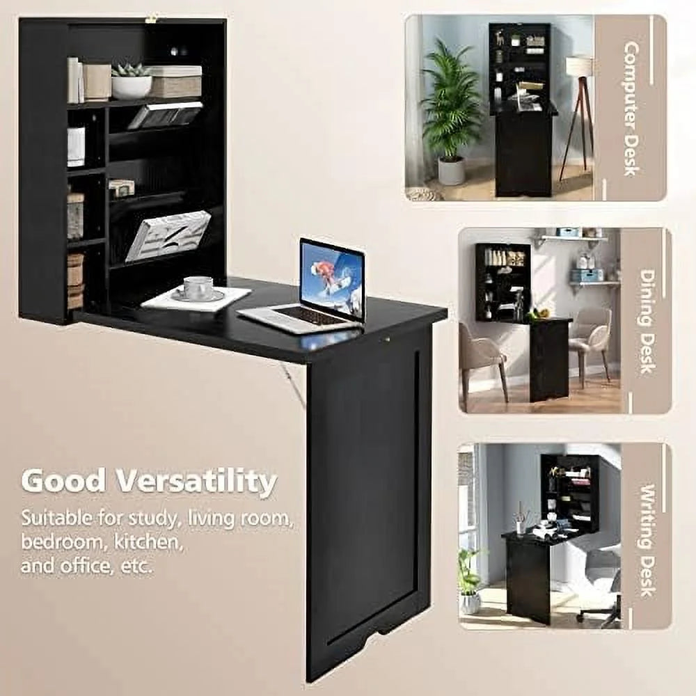 Wall Mounted Folding Desk with Adjustable Shelves Y337968