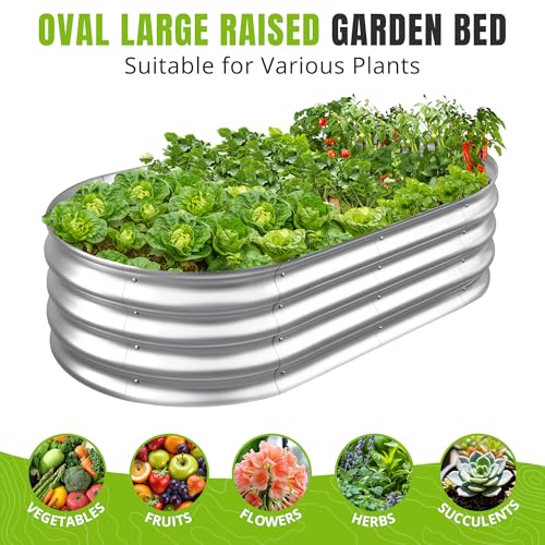 Galvanized Raised Garden Bed Planter Boxes, Large Oval Metal, Silver B43655