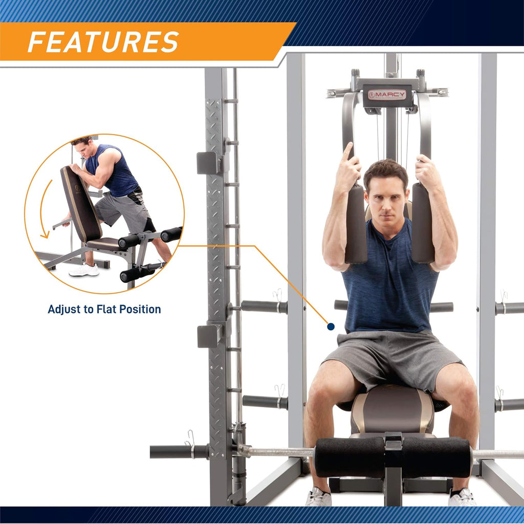 Smith Cage Machine with Workout Bench and Weight Bar Home Gym Equipment N9067