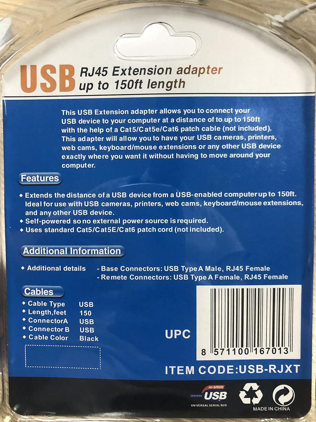 USB to RJ45 Extension Adapter over Cat5/Cat5e/Cat6 Cable up to 150ft Black Pack of 2 E8759
