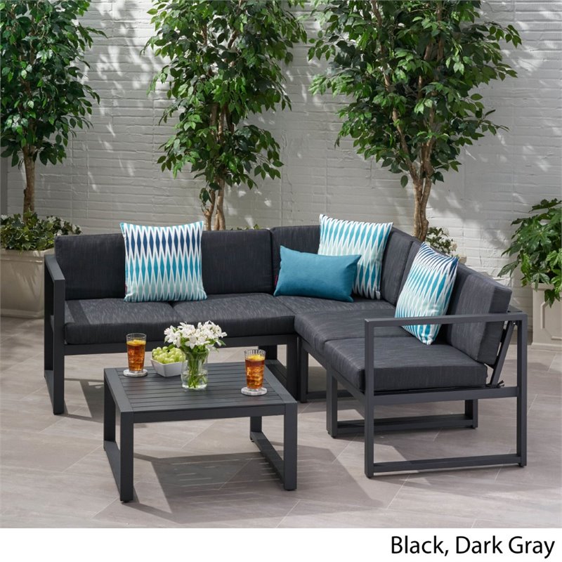 6 Piece Outdoor Aluminum Sectional Sofa Set in Dark Gray Y584