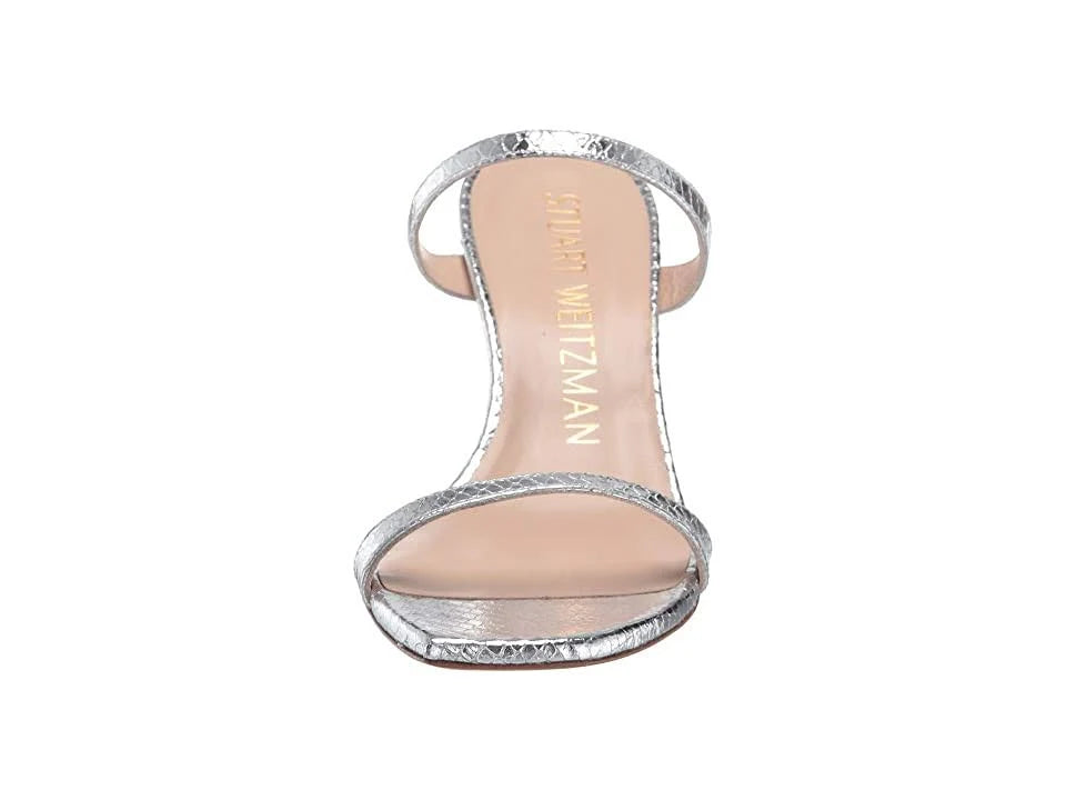 Silver Metallic Snake Embossed Leather Shoes P36845
