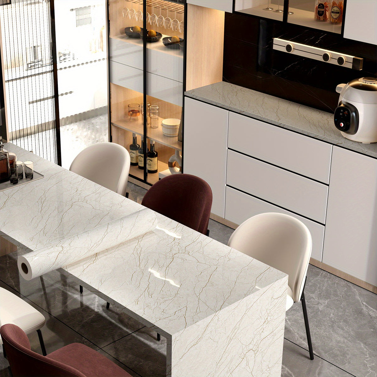Glossy Film Marble Wallpaper Peel And Stick Q93610