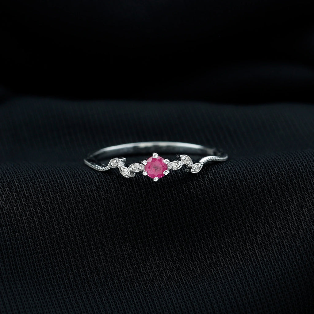 Ruby Promise Ring with Diamond, 925 Sterling Silver N40273