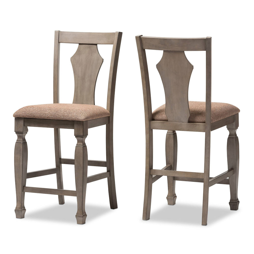 Shabby Chic Grey Fabric Counter Stool - Set of 2 W296