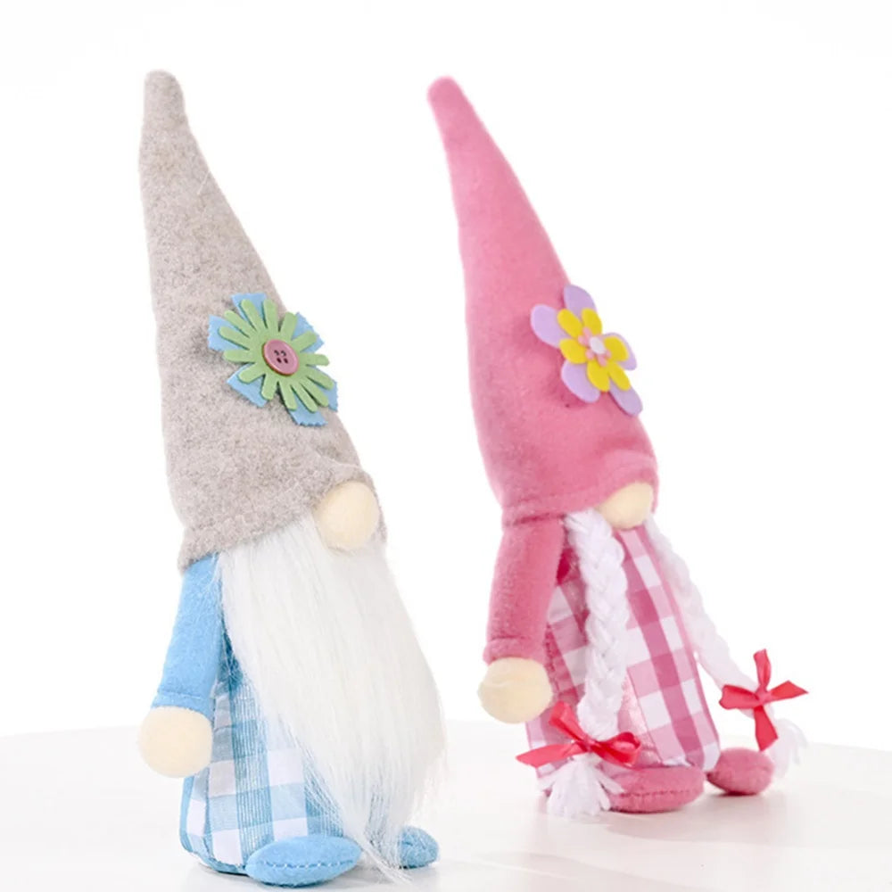 2pcs Flower Hat Faceless Doll Spring Gnome Elf Doll Handmade Rudolph Dwarf Doll X6835