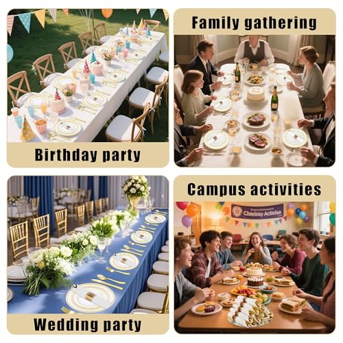 350PCS Gold Plastic Dinnerware Set with 100 Plates, 50 Cups, 50 Spoons, 50 Forks, 50 Knives E8126