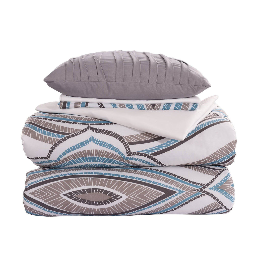 Blue & Gray King Size Bed Set - 8 Piece C6962