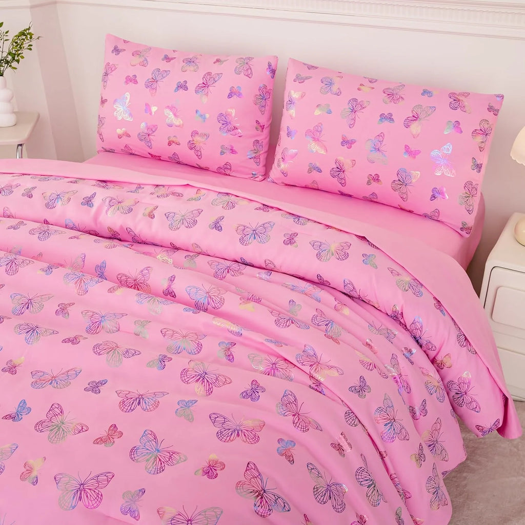 Purple 5 Pcs Full Size Comforter Set with Fitted Sheet, Flat Sheet, Comforter, Pillowcases X90271