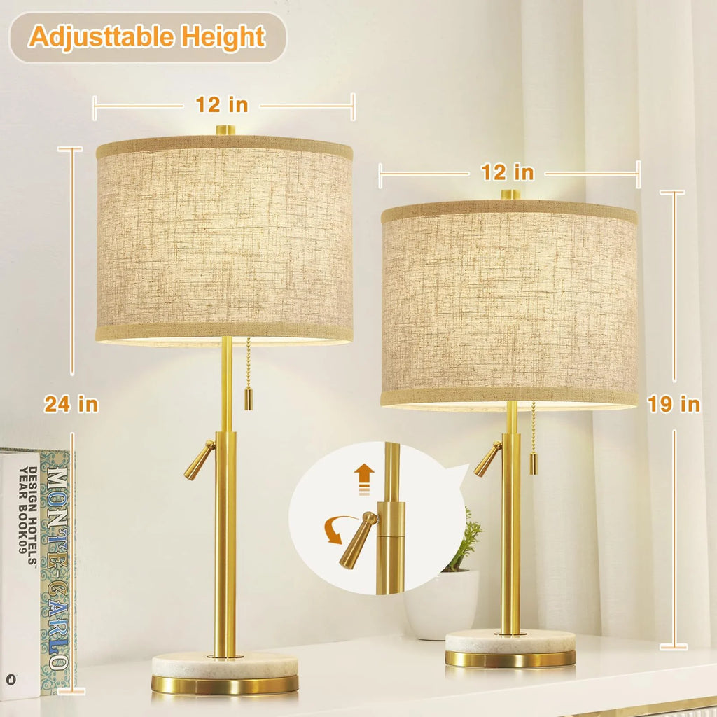 Marble Table Lamps Set of 2 with Pull Chain Z1539