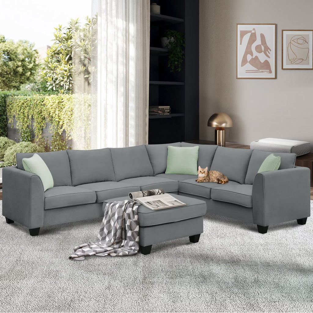 Grey Modular Sectional Sofa with Ottoman D386