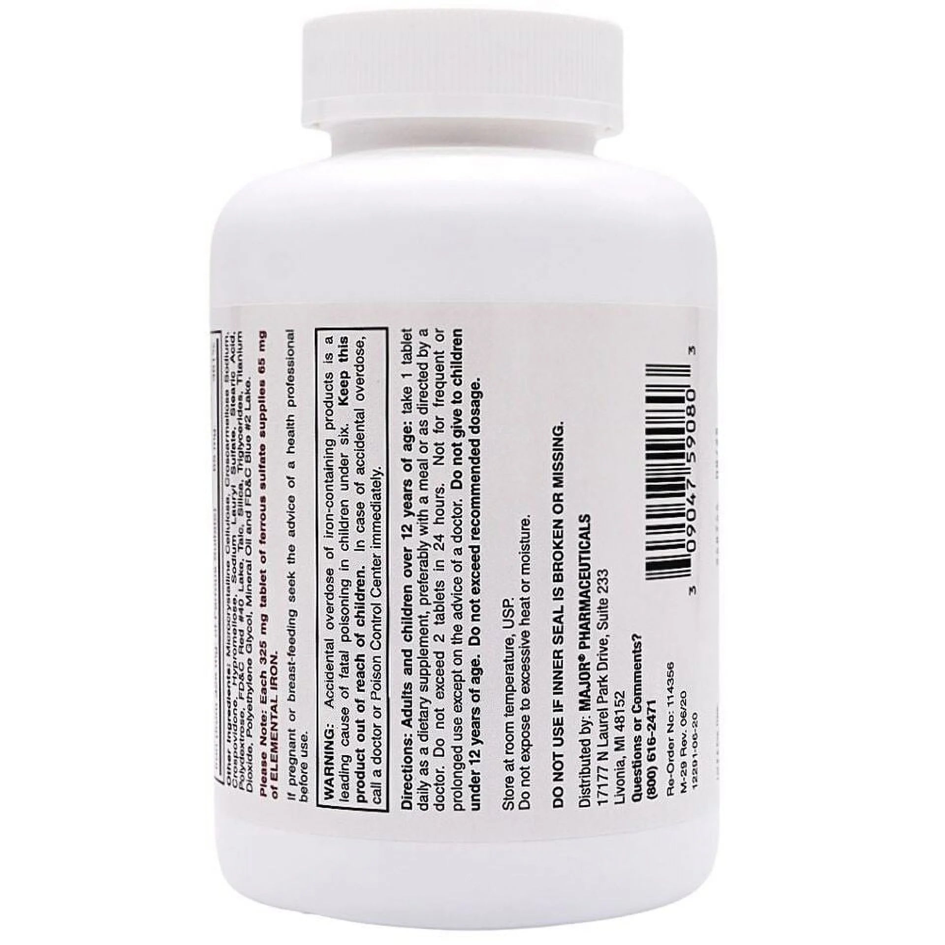 Ferrous Sulfate Iron Supplement 325 mg - 1000 Tablets K939565
