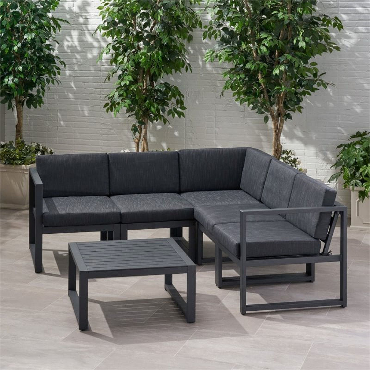 6 Piece Outdoor Aluminum Sectional Sofa Set in Dark Gray Y584