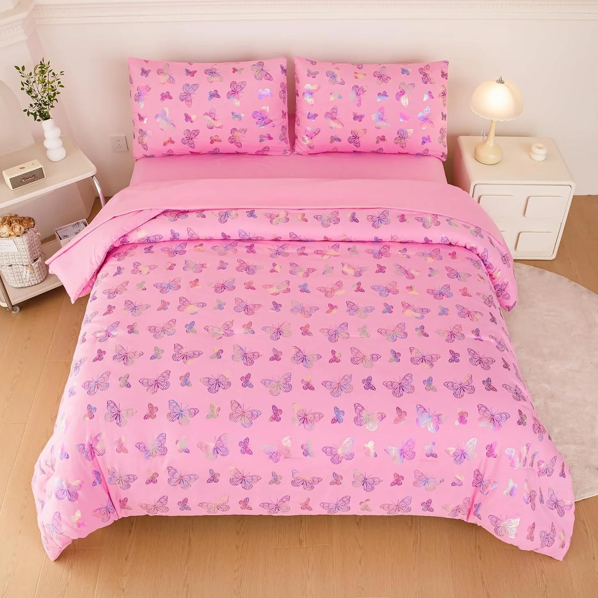 Purple 5 Pcs Full Size Comforter Set with Fitted Sheet, Flat Sheet, Comforter, Pillowcases X90271