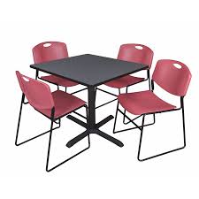 Grey Square Breakroom Table with 4 Stack Chairs P55983