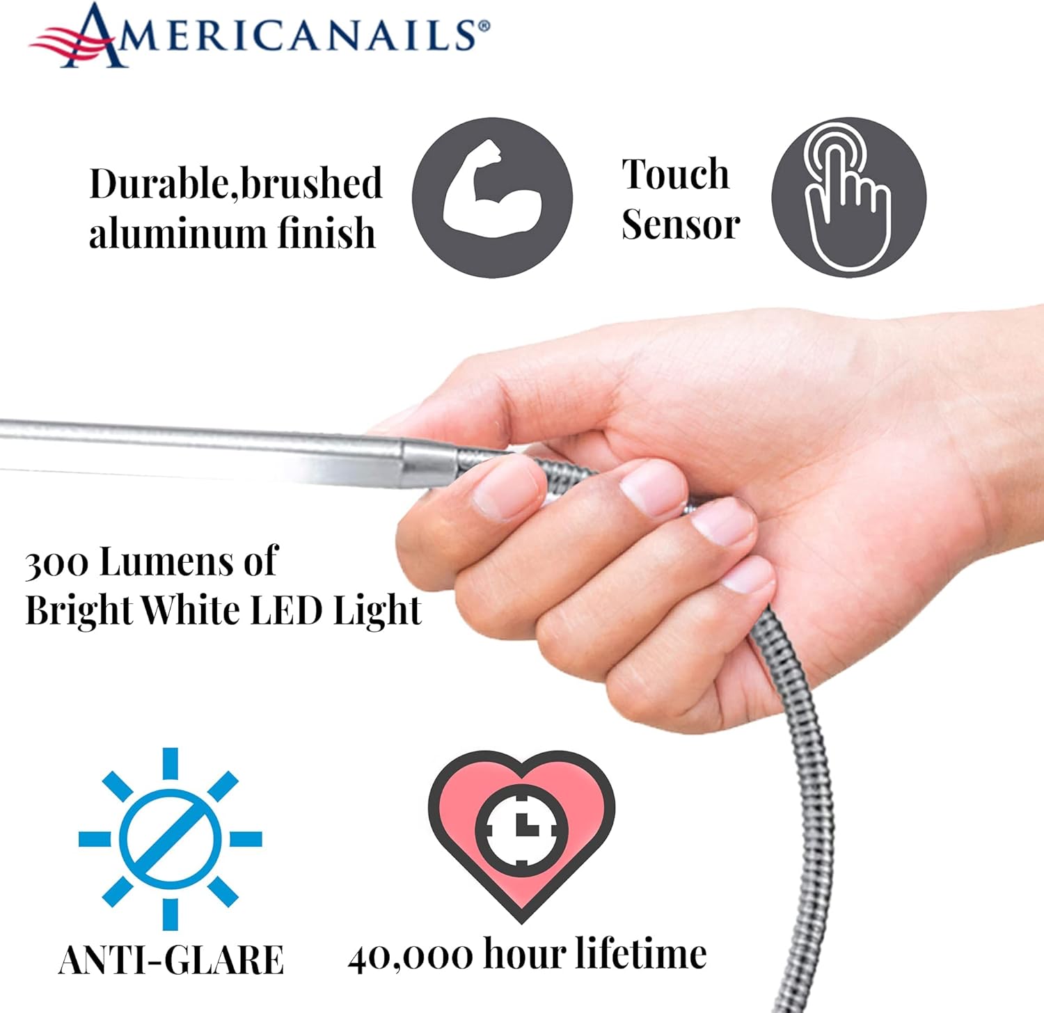 LED Table Desk Lamp with Flexible Arm, 3 Brightness Levels, Touch Sensor, 400 Lumens N1315