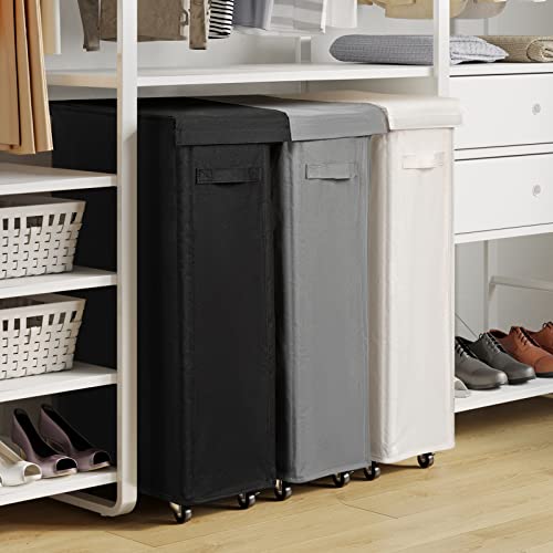 65L Slim Laundry Hamper with Lid Rolling Laundry Basket with Wheels Foldable Dirty Clothes Hamper Storage Bins (Grey) R8116