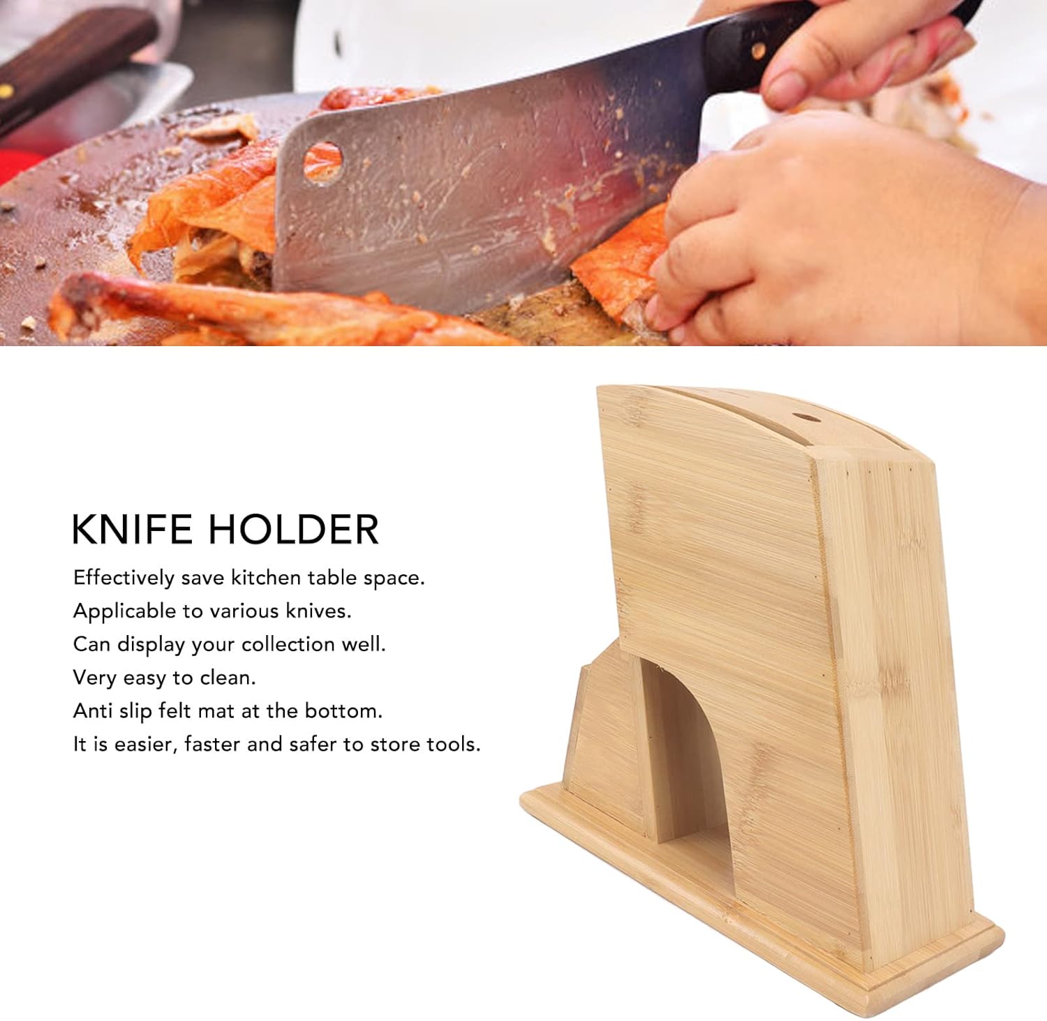 Wooden Knife Block with Non Slip Felt Mat O198