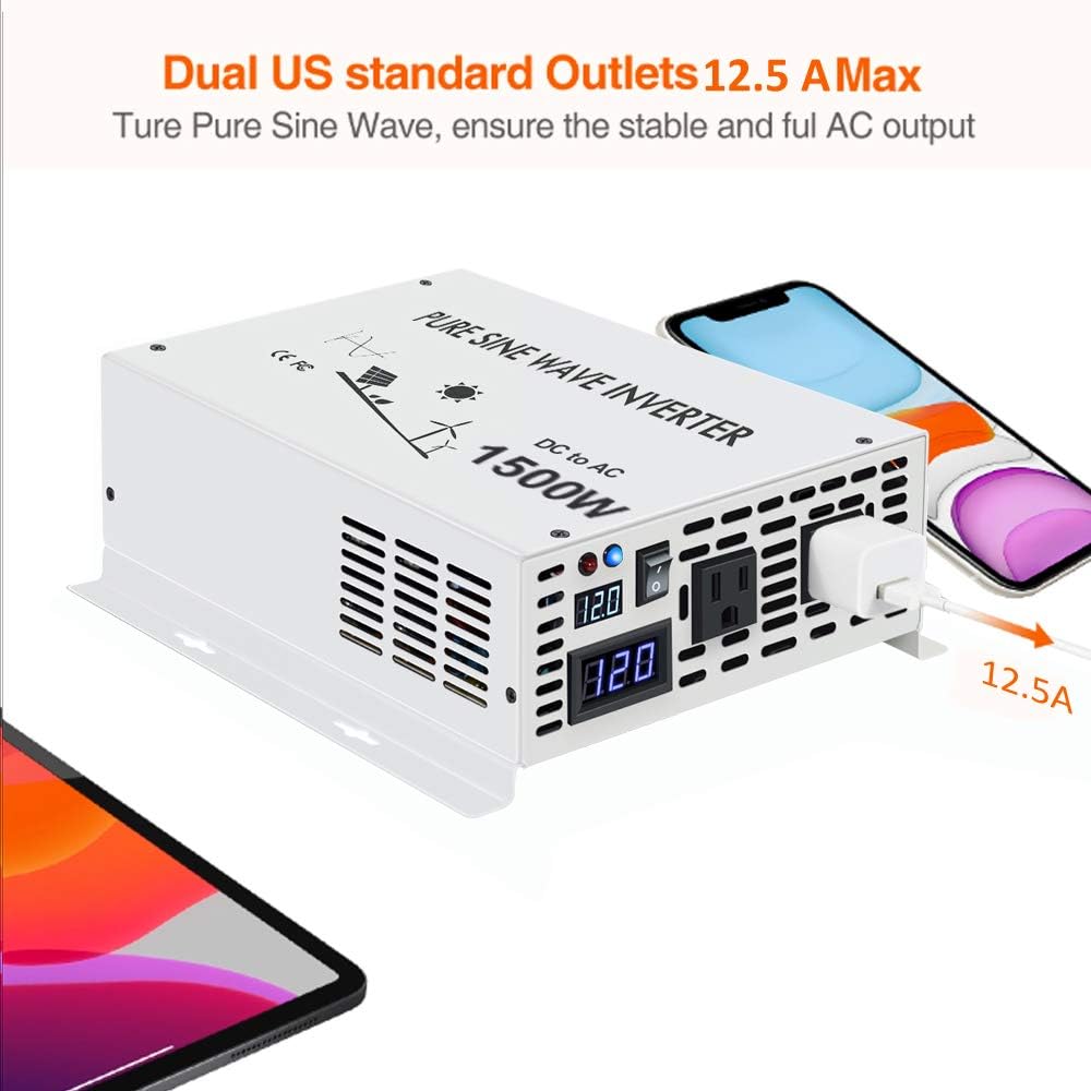 1500W Pure Sine Wave Power Inverter 12VDC to 120VAC U330491