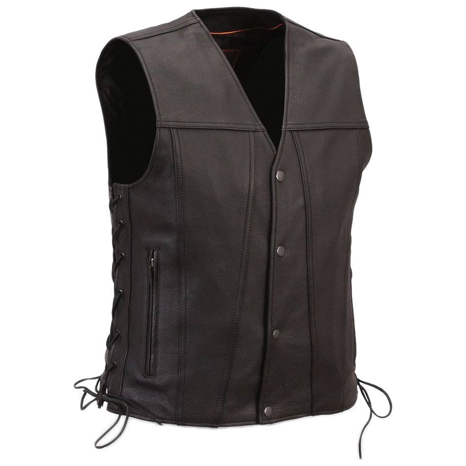 Men's Leather Motorcycle Vest 4XL Black F8777