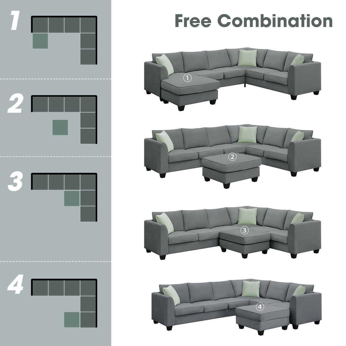 Grey Modular Sectional Sofa with Ottoman D386