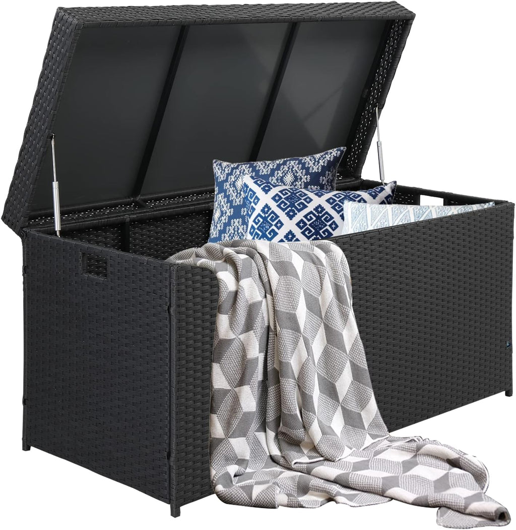 Black PE Rattan Deck Box with Lid V67831