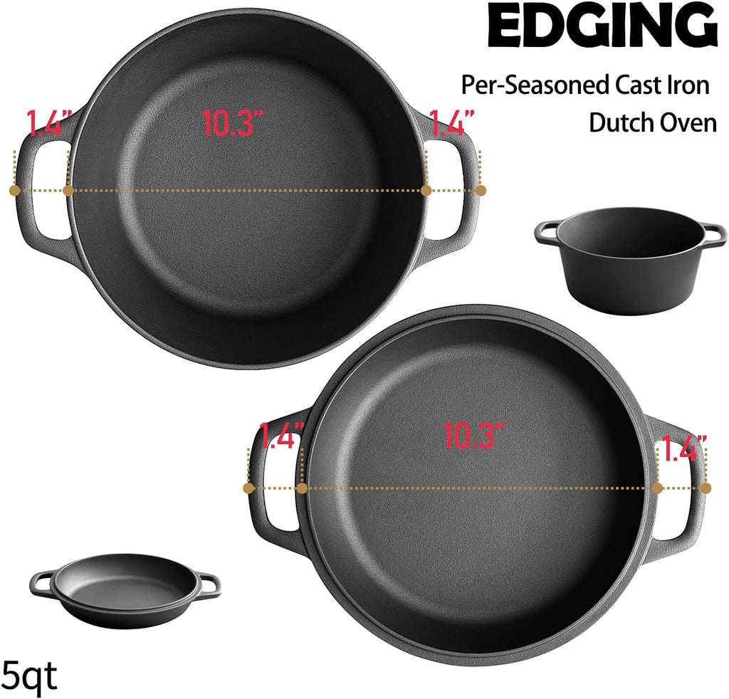 2-In-1 Pre-Seasoned Cast Iron Dutch Oven Set, 5-Quart Pack of 2 V539375
