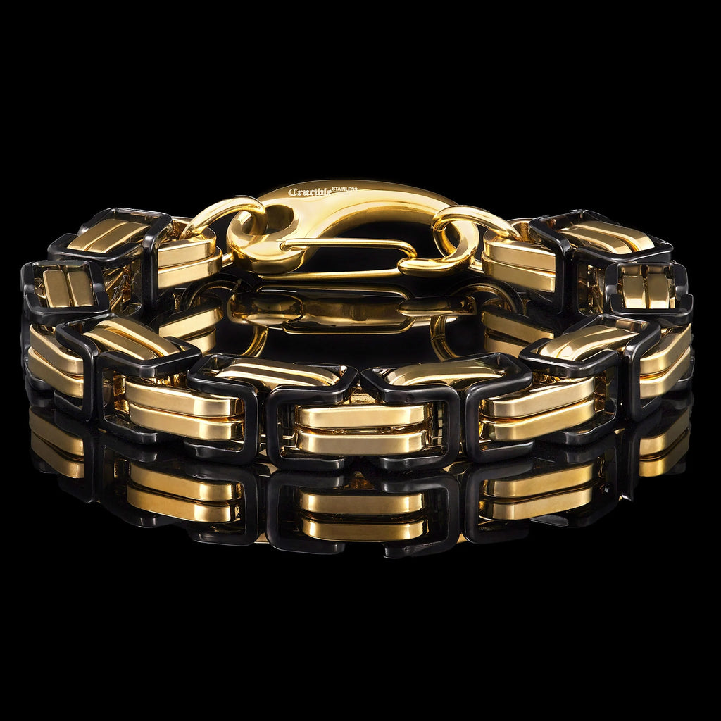 Black and Gold Plated Stainless Steel Byzantine Chain Bracelet A162646