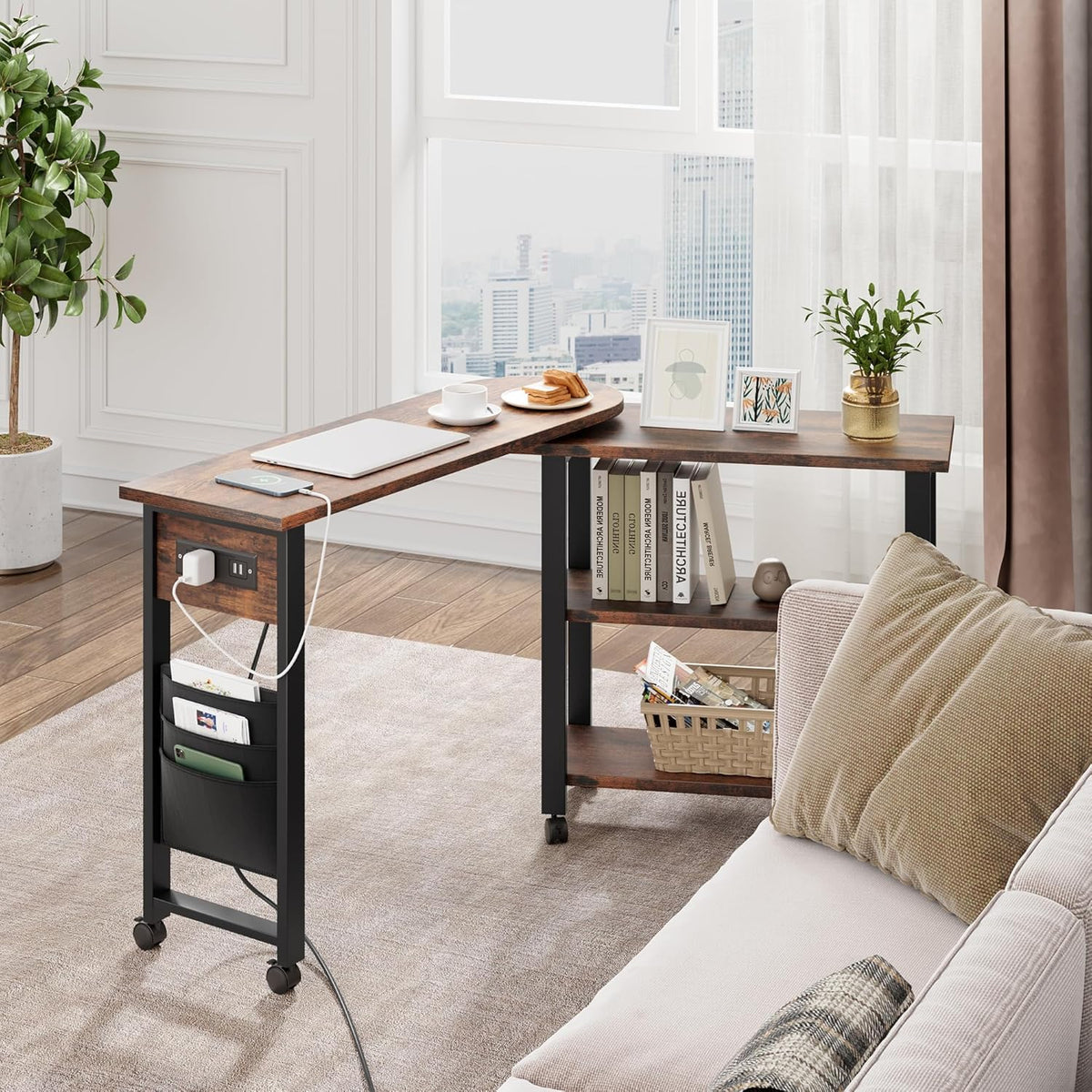 360° Rotating Sofa Side Table with Charging Station K35352
