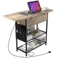 Rustic Brown Narrow Side Table with USB C Ports and Outlets and Drawers V77215