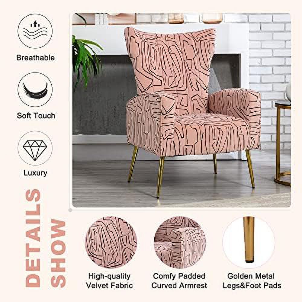 Navy Velvet Wingback Accent Chair with Metal Gold Legs P6807
