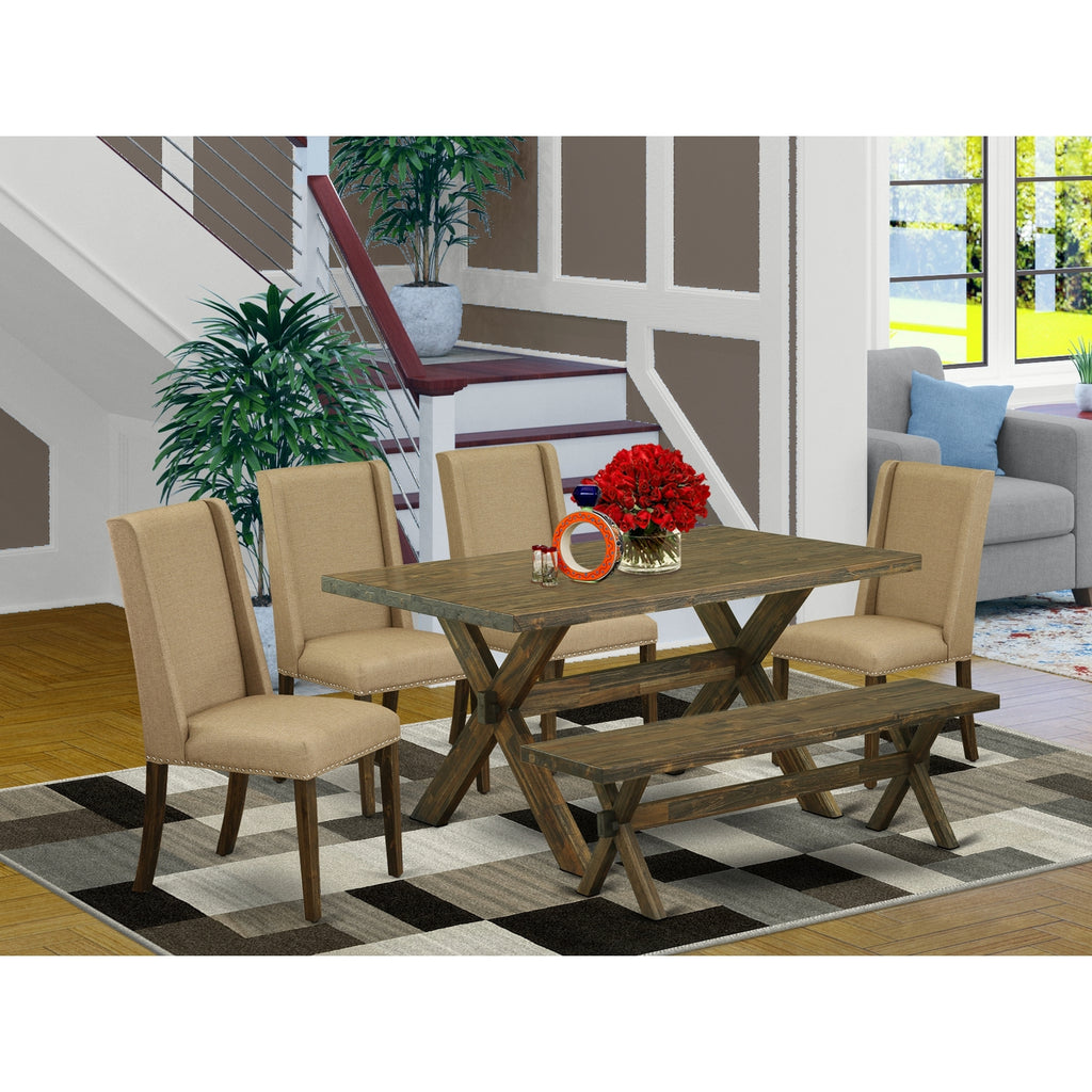 6-piece Wood Dining Set in Jacobean Brown/Dark Khaki J469