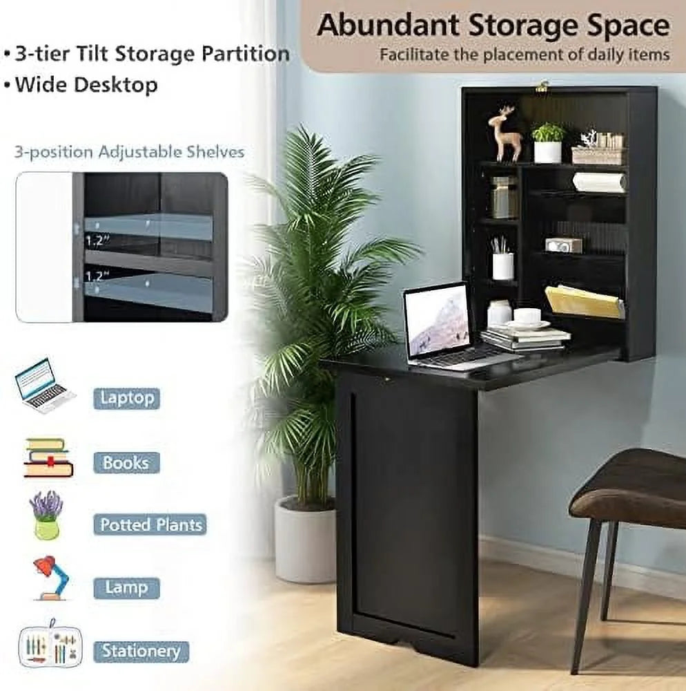 Wall Mounted Folding Desk with Adjustable Shelves Y337968