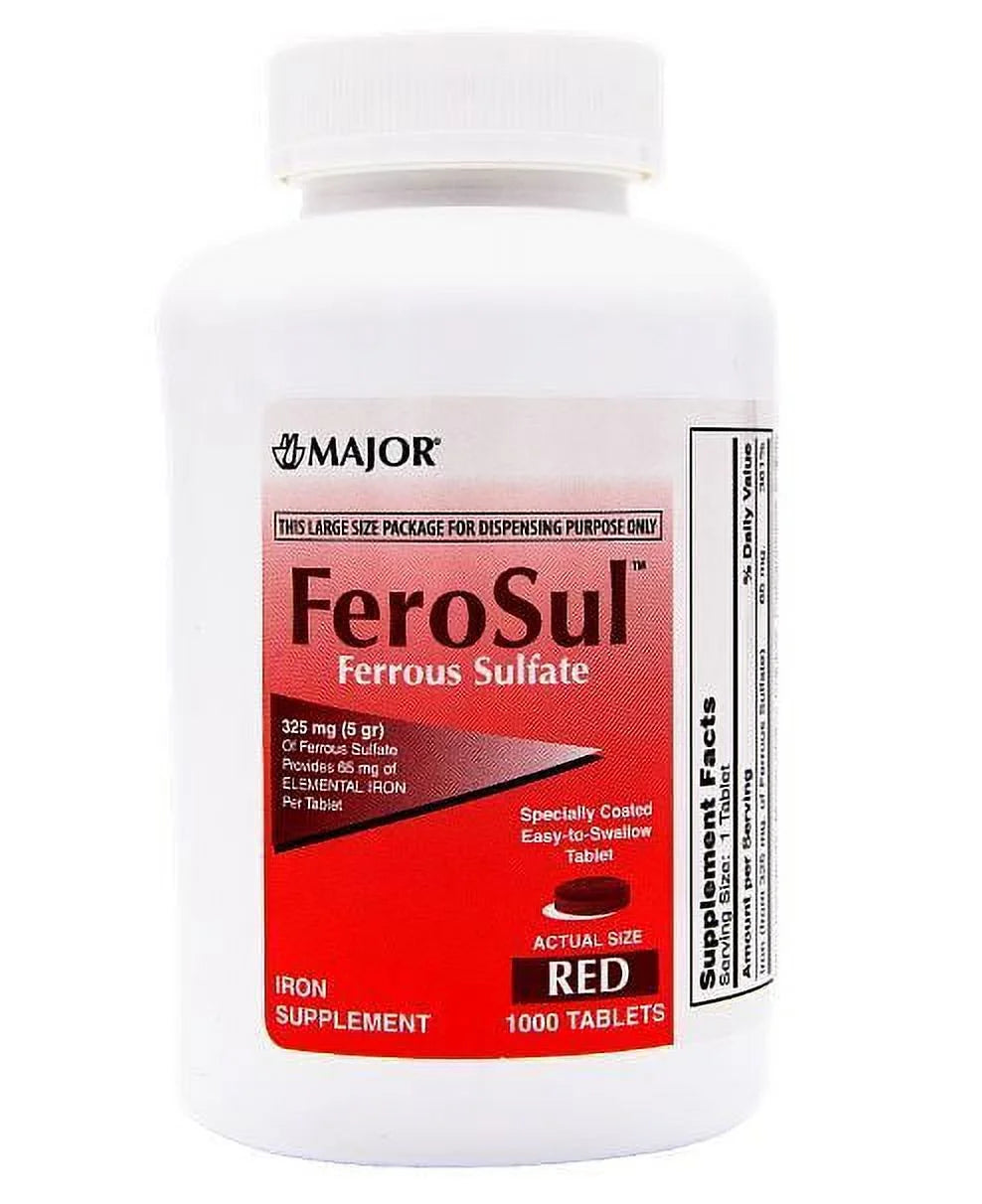 Ferrous Sulfate Iron Supplement 325 mg - 1000 Tablets K939565