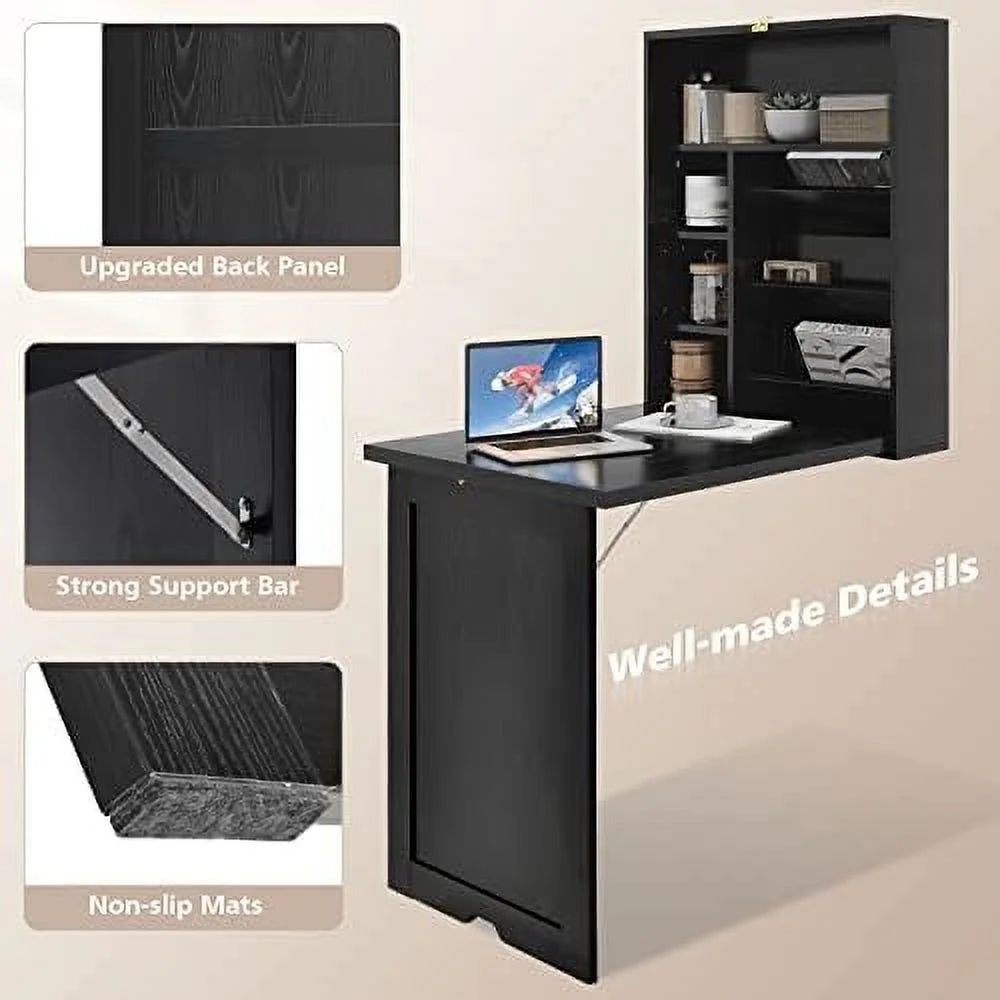 Wall Mounted Folding Desk with Adjustable Shelves Y337968