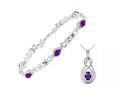 Sterling Silver Love Knot Tennis Bracelet & Pendant Necklace with Diamonds Adjustable 7"-8" Wrist & 18" Chain Amethyst G106789